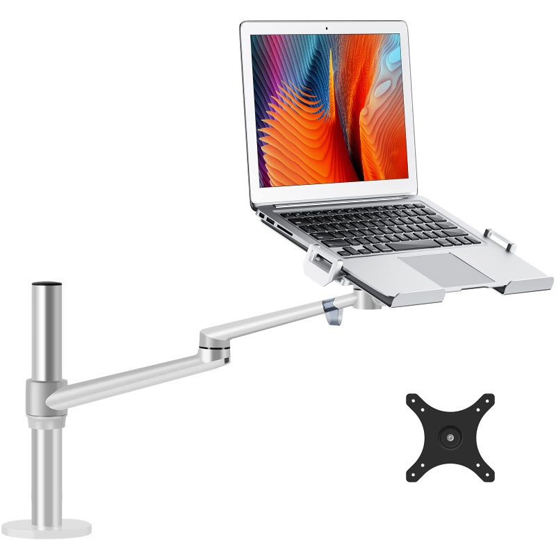 Viozon Laptop/Notebook/Projector Mount Stand,Height Adjustable Single Arm Mount Support 12-17 inch Laptop/Notebook/Tablet, Free Removable VESA 75X75 and 100X100 for Monitor 17-32 inch (Silver) - Image 1